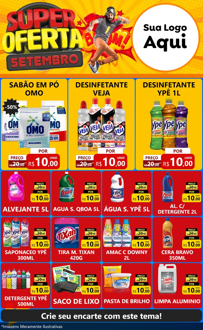 Modelo de Encarte para Encarte Grande com o tema Super Oferta Setembro para Produtos de Limpeza