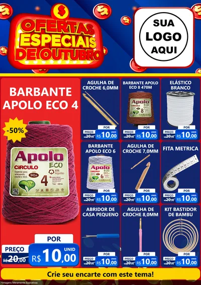 Modelo de Encarte para Encarte A4 Vertical com o tema Ofertas Especiais de Outubro para Armarinho e Aviamentos