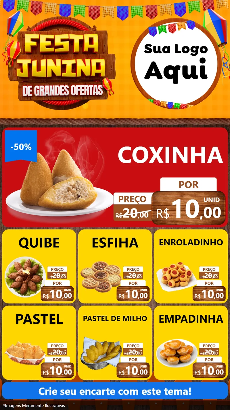 Modelo de Rede Social para Stories com o tema Festa Junina de Grandes Ofertas para Salgadaria