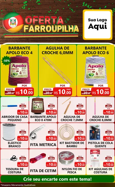Modelo de Encarte para Encarte Grande com o tema Oferta Farroupilha para Armarinho e Aviamentos