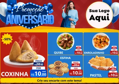 Modelo de Encarte para Encarte A4 Horizontal com o tema Promoção de Aniversário para Salgadaria