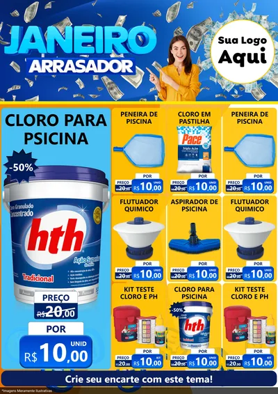 Modelo de Encarte para Encarte A4 Vertical com o tema Janeiro Arrasador para Produtos para Piscina