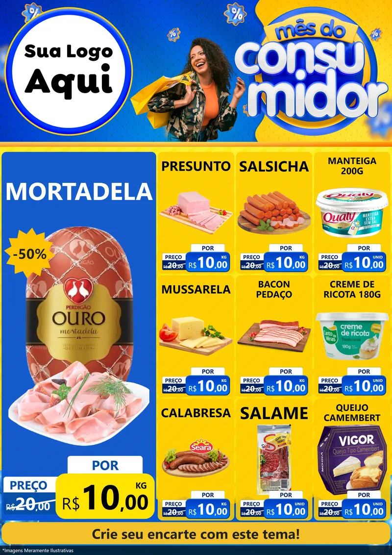 Modelo de Encarte para Encarte A4 Vertical com o tema Mês do Consumidor para Frios e Laticínios