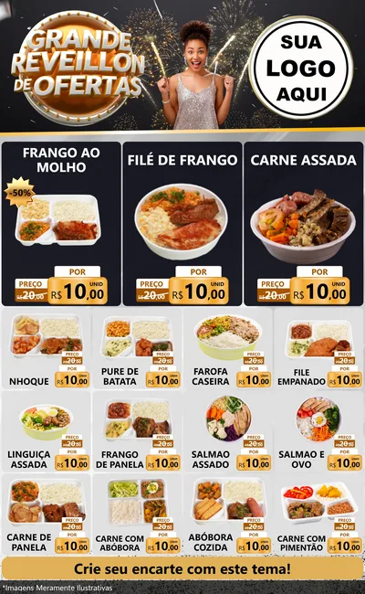 Modelo de Encarte para Encarte Grande com o tema Grande Réveillon de Ofertas para Restaurante