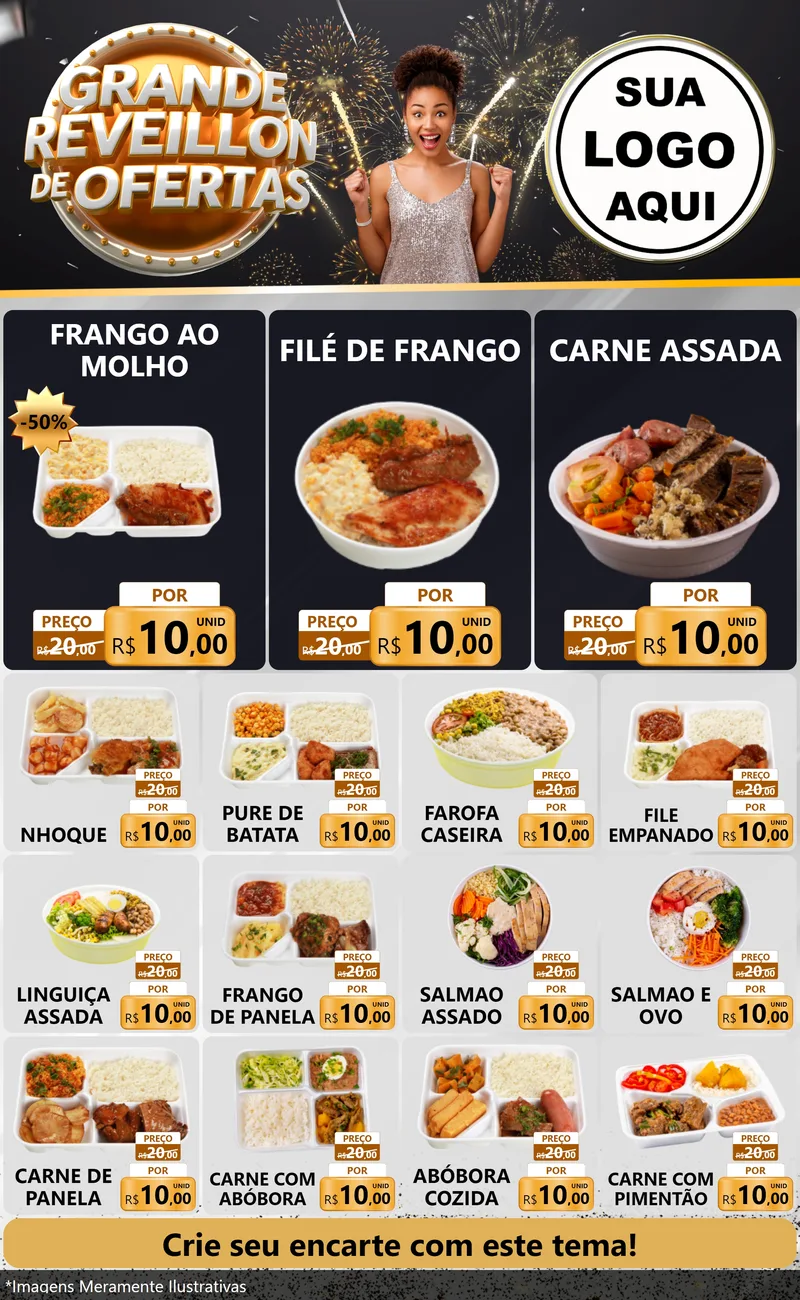 Modelo de Encarte para Encarte Grande com o tema Grande Réveillon de Ofertas para Restaurante