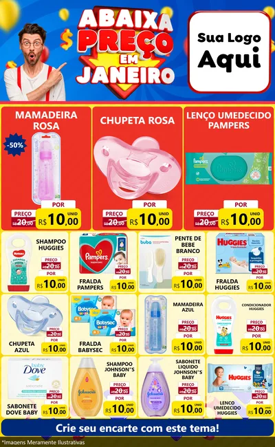 Modelo de Encarte para Encarte Grande com o tema Abaixa Preço em Janeiro para Bebês