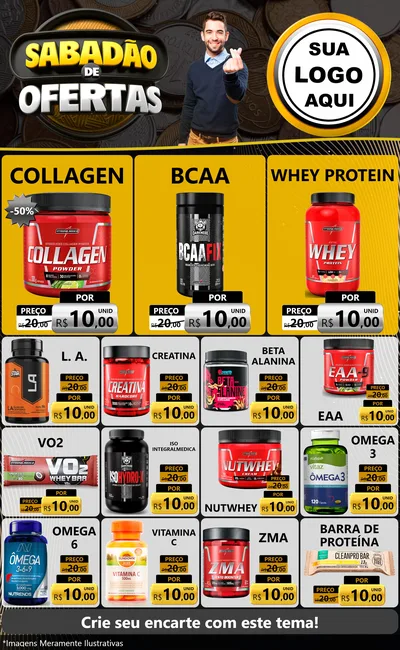 Modelo de Encarte para Encarte Grande com o tema Sabadão de Ofertas para Suplementos alimentares