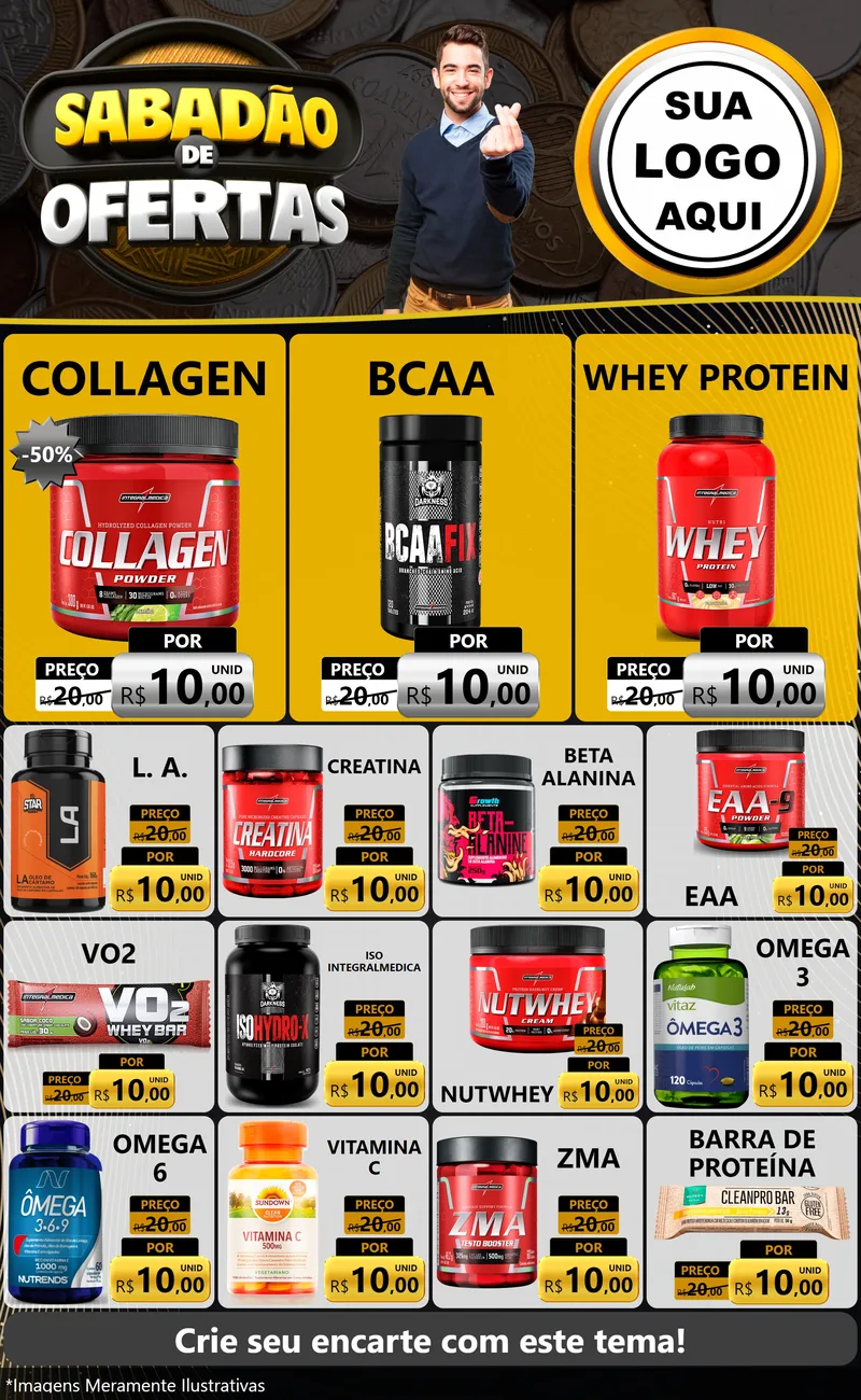 Modelo de Encarte para Encarte Grande com o tema Sabadão de Ofertas para Suplementos alimentares