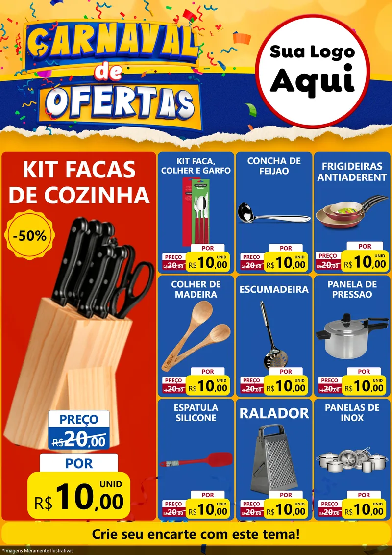 Modelo de Encarte para Encarte A4 Vertical com o tema Carnaval de Ofertas para Utilidades Domésticas
