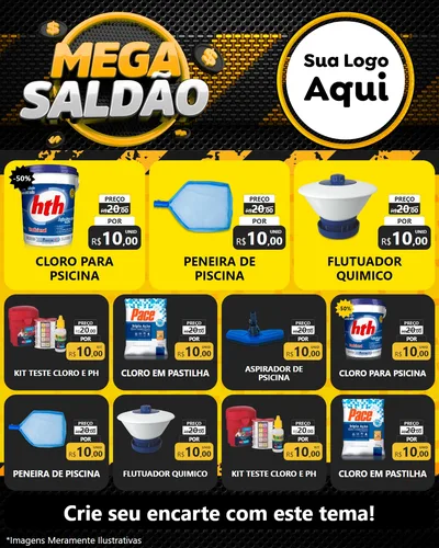 Modelo de Rede Social para Feed Instagram com o tema Mega Saldão para Produtos para Piscina