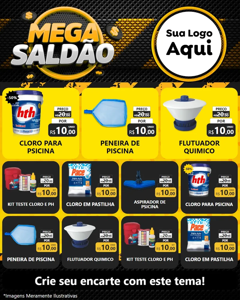 Modelo de Rede Social para Feed Instagram com o tema Mega Saldão para Produtos para Piscina