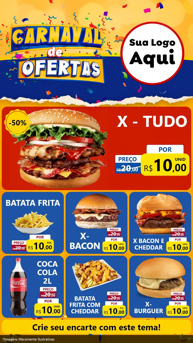 Modelo de Rede Social para Stories com o tema Carnaval de Ofertas para Hamburgueria