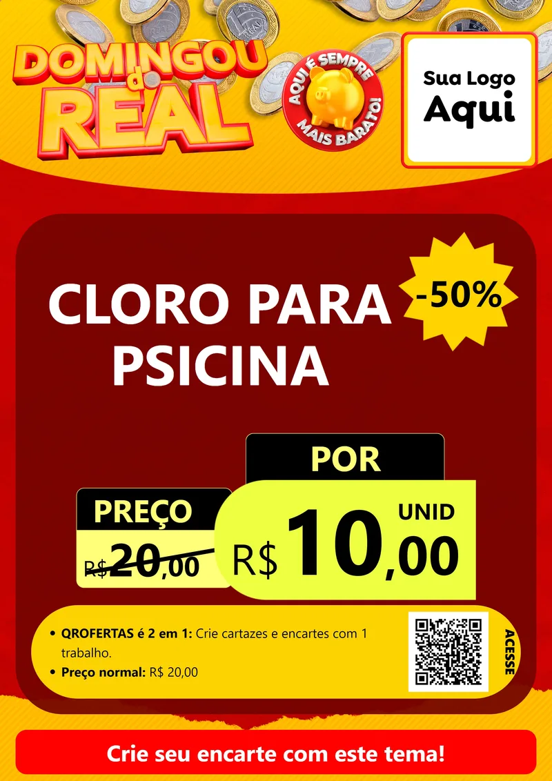 Modelo de Cartaz para Cartaz A4 Vertical com o tema Domingou do Real para Produtos para Piscina