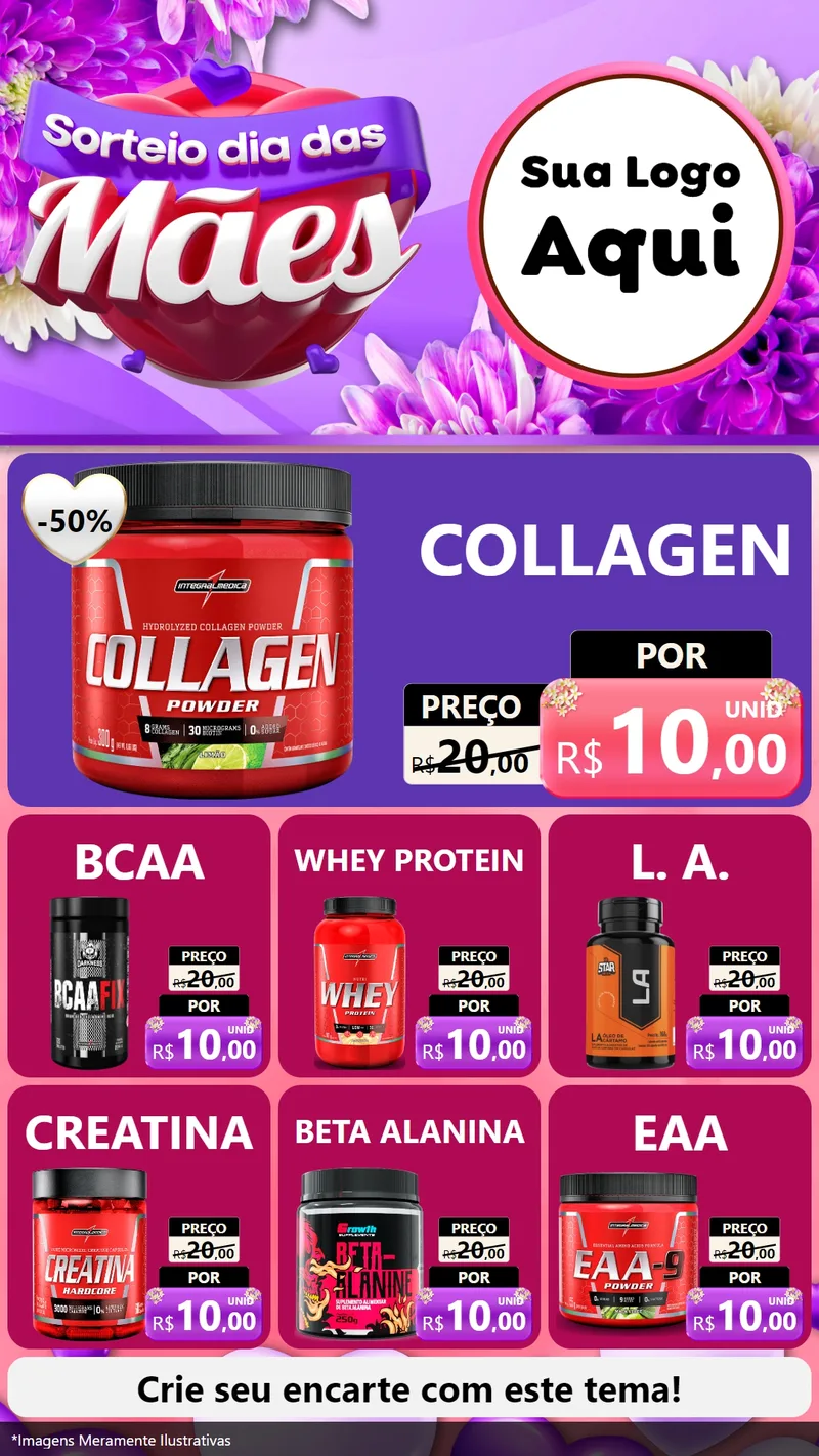 Modelo de Rede Social para Stories com o tema Sorteio Dia das Mães para Suplementos alimentares