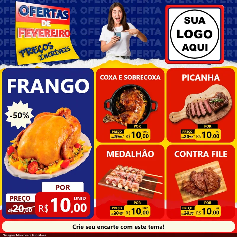 Modelo de Rede Social para Feed Facebook com o tema Ofertas de Fevereiro - Preços Incríveis para Assados