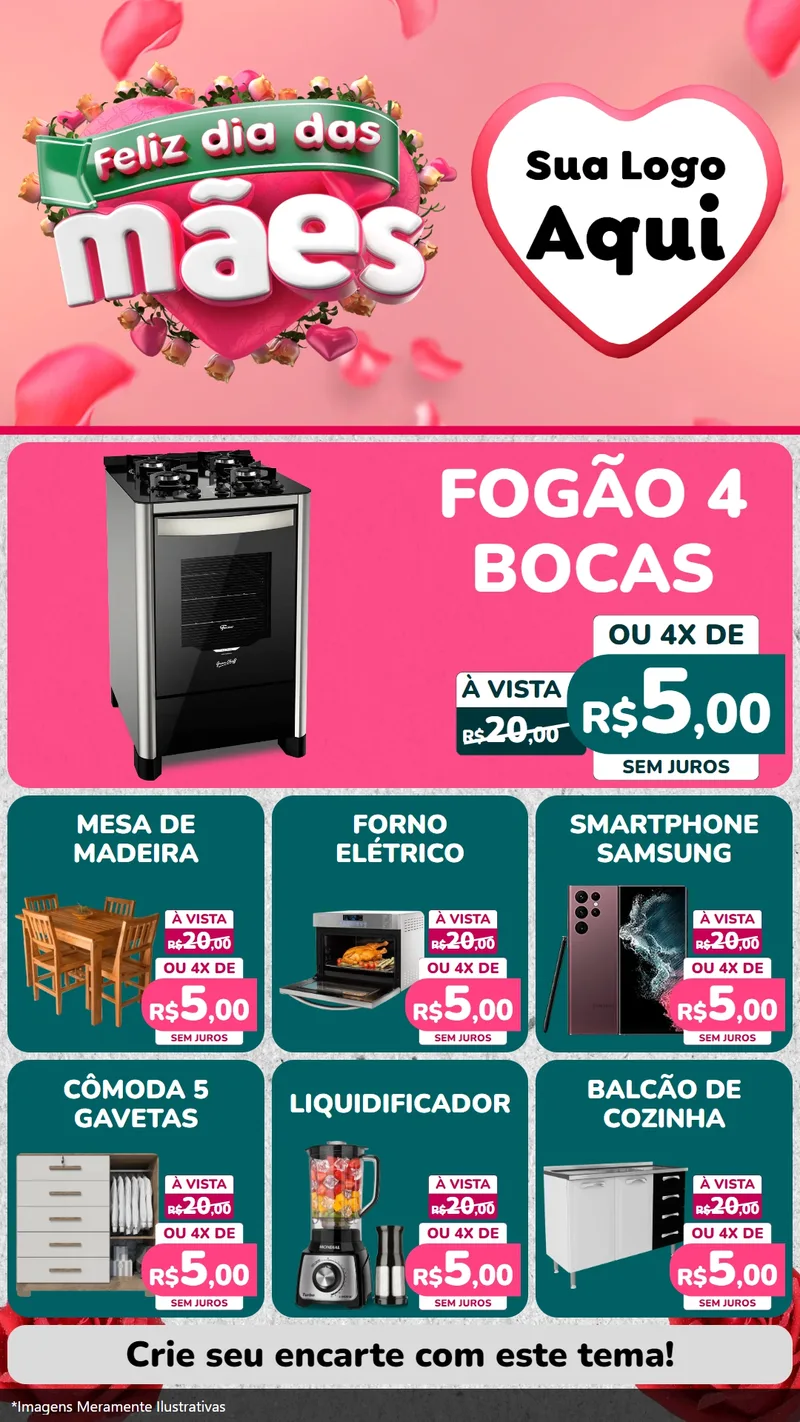 Modelo de Rede Social para Stories com o tema Feliz Dia das Mães para Móveis e Eletro