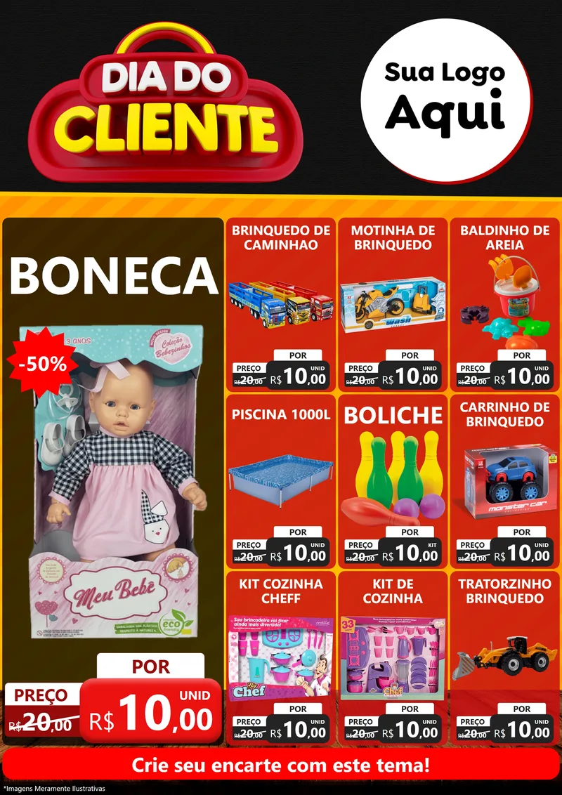 Modelo de Encarte para Encarte A4 Vertical com o tema Dia do Cliente para Brinquedos