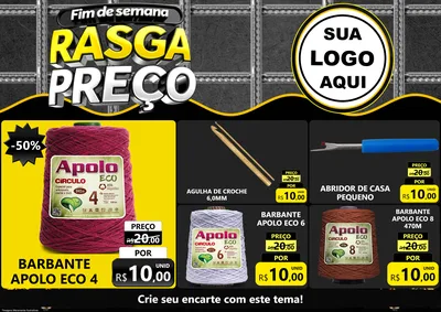 Modelo de Encarte para Encarte A4 Horizontal com o tema Fim de Semana Rasga Preço para Armarinho e Aviamentos