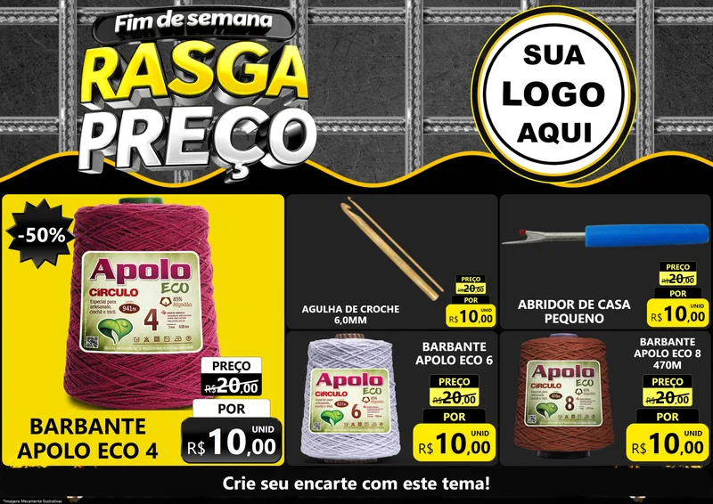 Modelo de Encarte para Encarte A4 Horizontal com o tema Fim de Semana Rasga Preço para Armarinho e Aviamentos