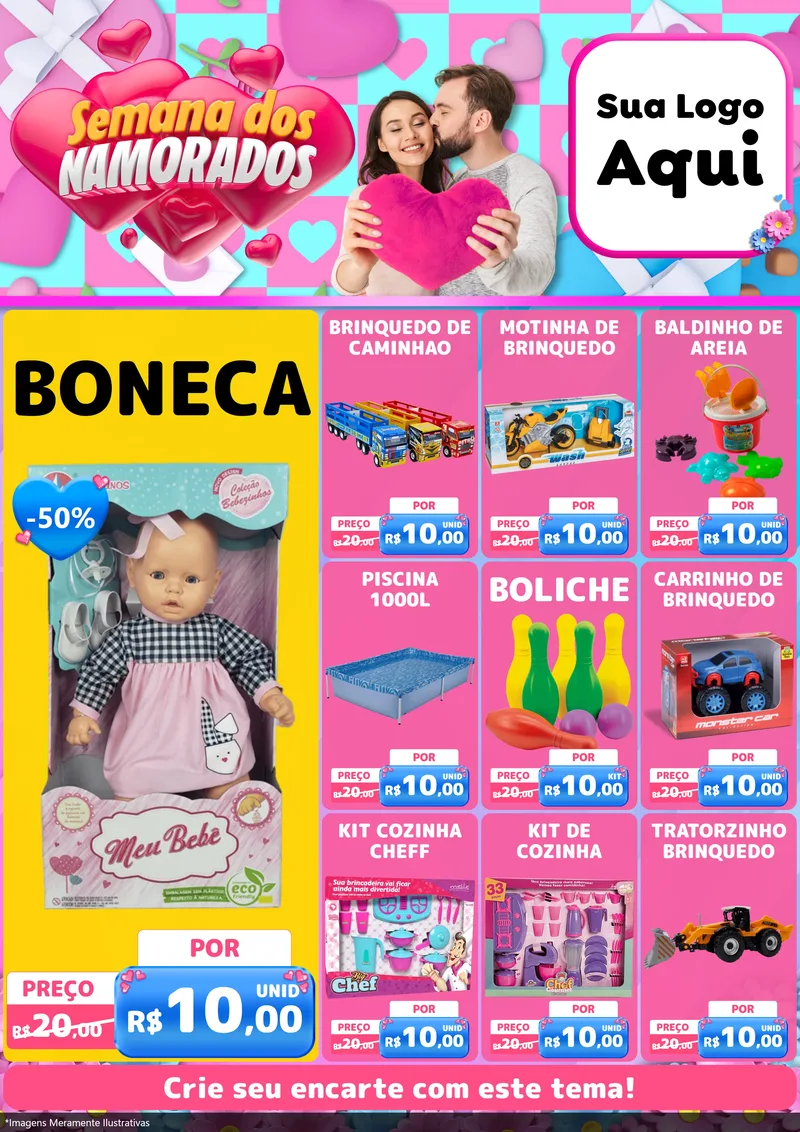 Modelo de Encarte para Encarte A4 Vertical com o tema Semana dos Namorados para Brinquedos
