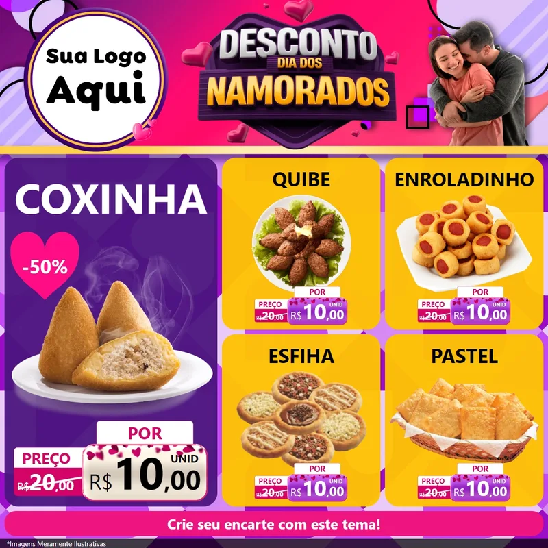 Modelo de Rede Social para Feed Facebook com o tema Desconto Dia dos Namorados para Salgadaria