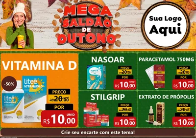 Modelo de Encarte para Encarte A4 Horizontal com o tema Mega Saldão de Outono para Farmácia
