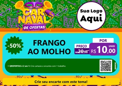 Modelo de Cartaz para Cartaz A4 Horizontal com o tema Carnaval de Ofertas para Restaurante