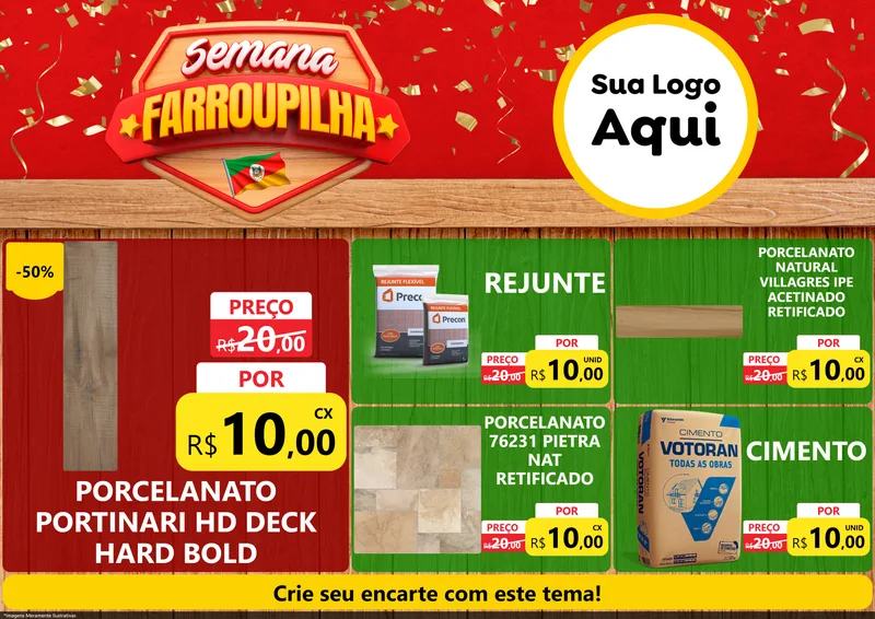 Modelo de Encarte para Encarte A4 Horizontal com o tema Semana Farroupilha para Pisos e revestimentos