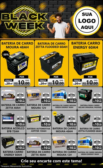 Modelo de Encarte para Encarte Grande com o tema Black Week para Baterias Elétricas