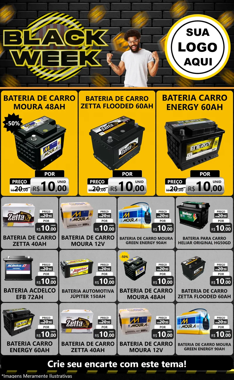 Modelo de Encarte para Encarte Grande com o tema Black Week para Baterias Elétricas
