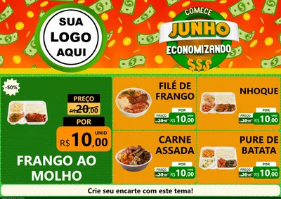 Modelo de Encarte para Encarte A4 Horizontal com o tema Comece Junho Economizando para Restaurante