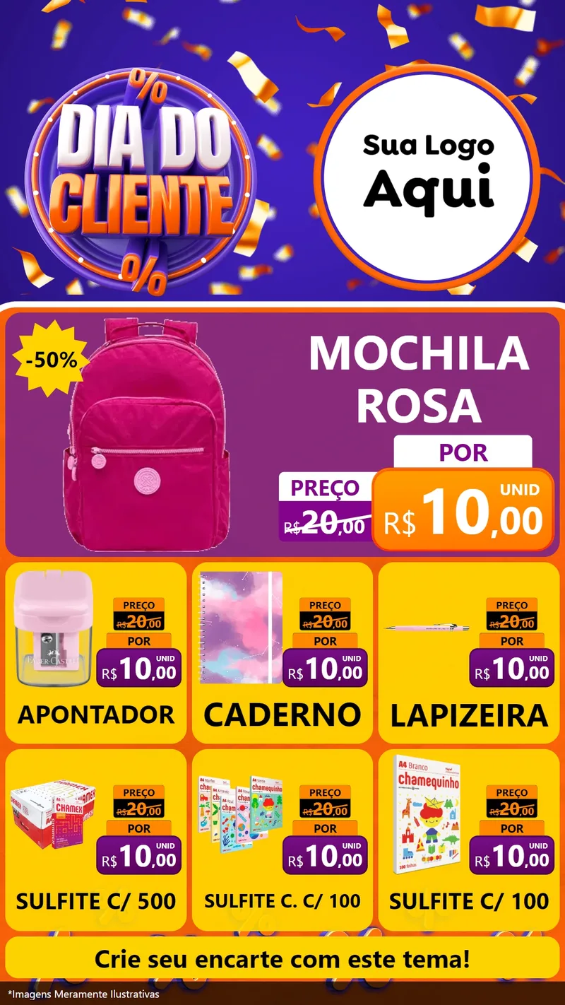 Modelo de Rede Social para Stories com o tema Dia do Cliente para Papelaria
