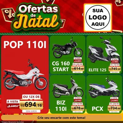 Modelo de Rede Social para Feed Facebook com o tema Ofertas de Natal para Concessionaria de Motos