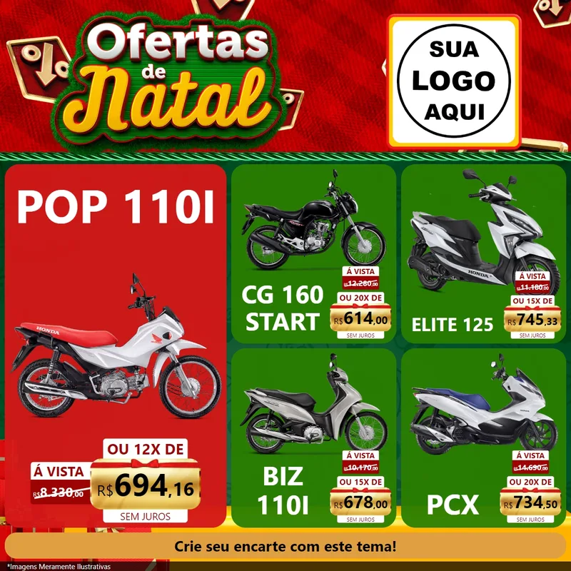 Modelo de Rede Social para Feed Facebook com o tema Ofertas de Natal para Concessionaria de Motos