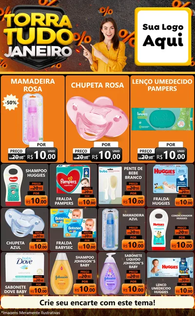 Modelo de Encarte para Encarte Grande com o tema Torra Tudo Janeiro para Bebês