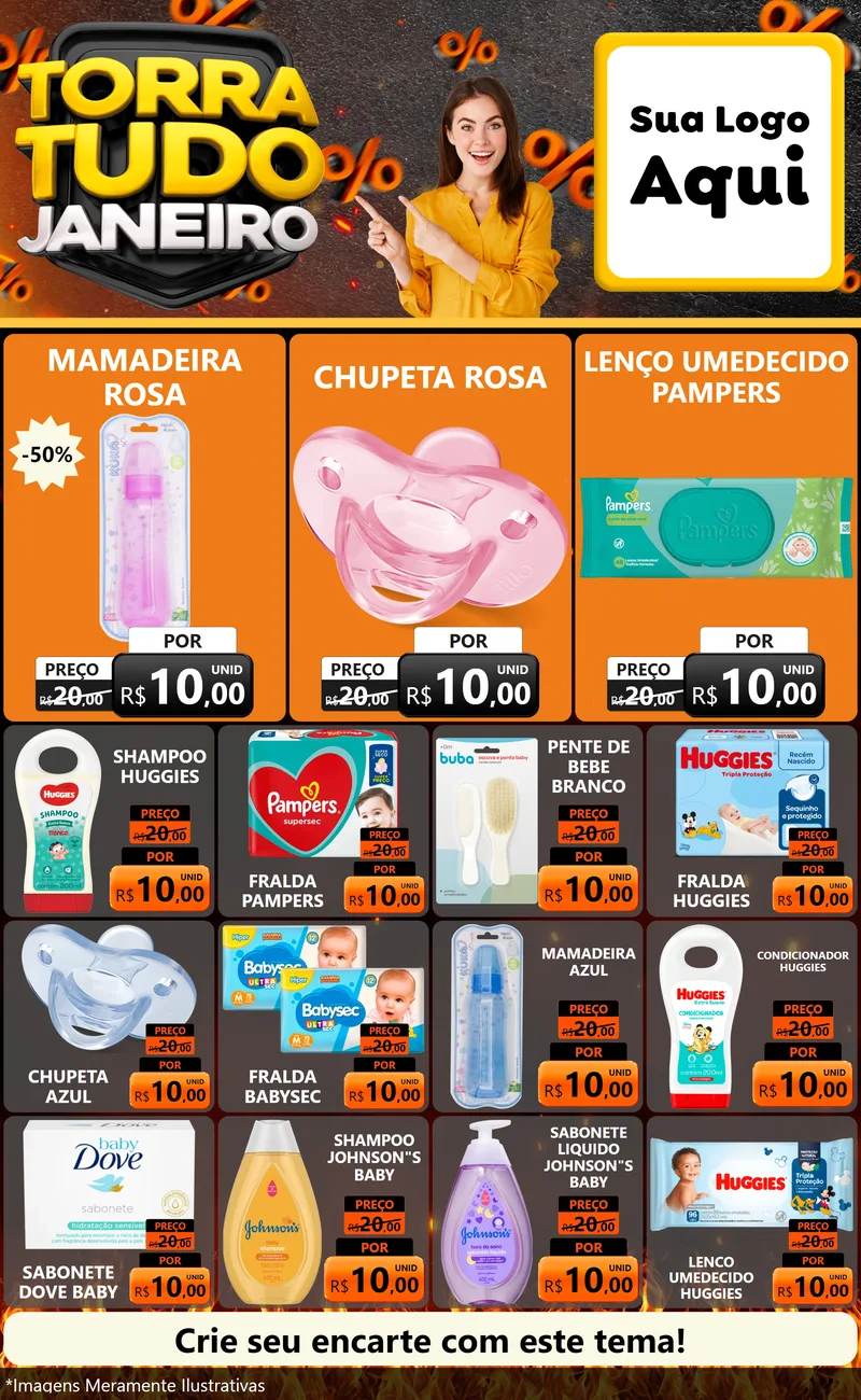 Modelo de Encarte para Encarte Grande com o tema Torra Tudo Janeiro para Bebês