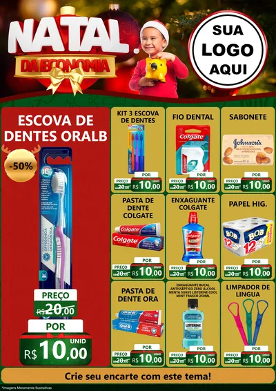 Modelo de Encarte para Encarte A4 Vertical com o tema Natal da Economia para Higiene Pessoal