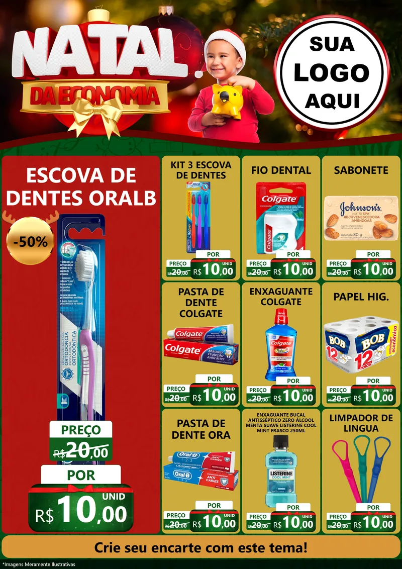 Modelo de Encarte para Encarte A4 Vertical com o tema Natal da Economia para Higiene Pessoal