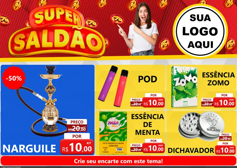 Modelo de Encarte para Encarte A4 Horizontal com o tema Super Saldão para Tabacaria