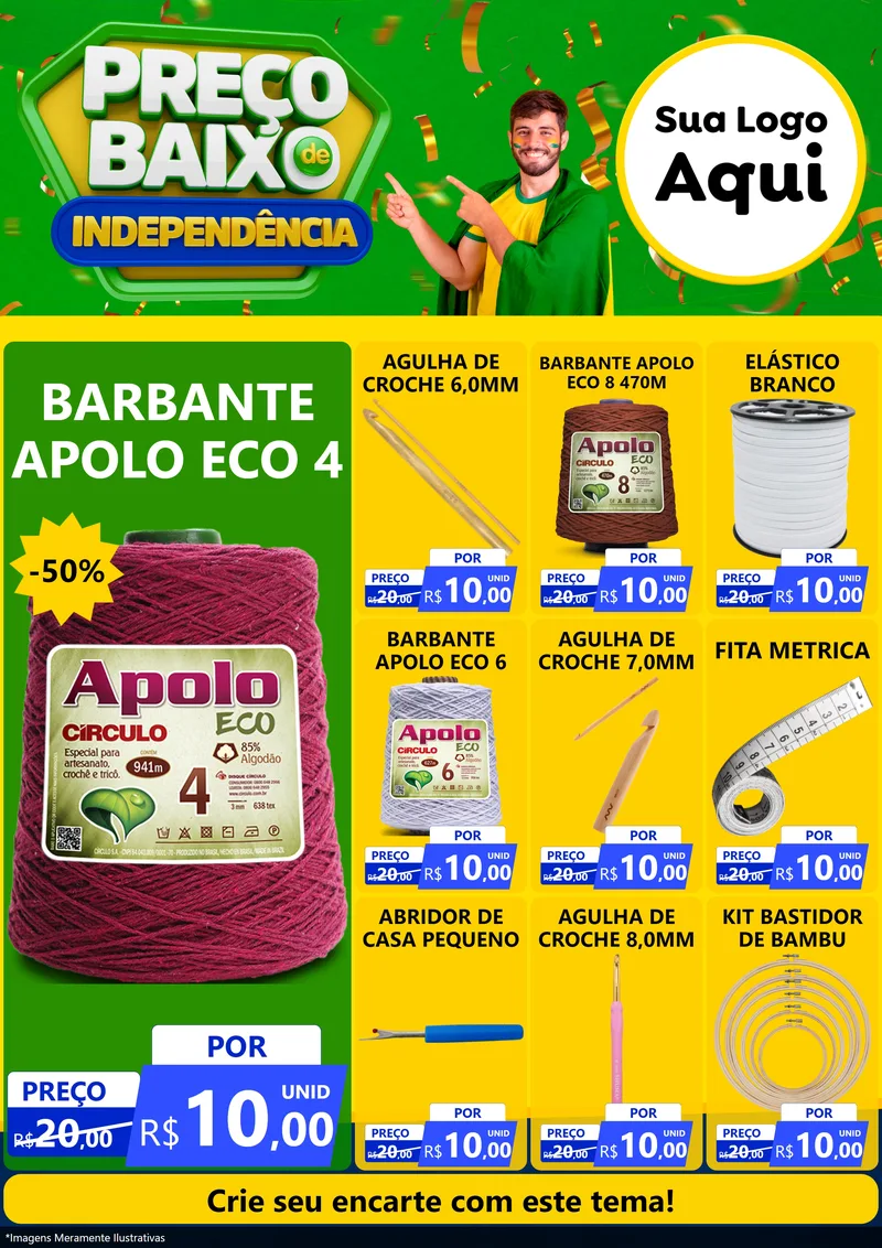 Modelo de Encarte para Encarte A4 Vertical com o tema Preço Baixo de Independência para Armarinho e Aviamentos