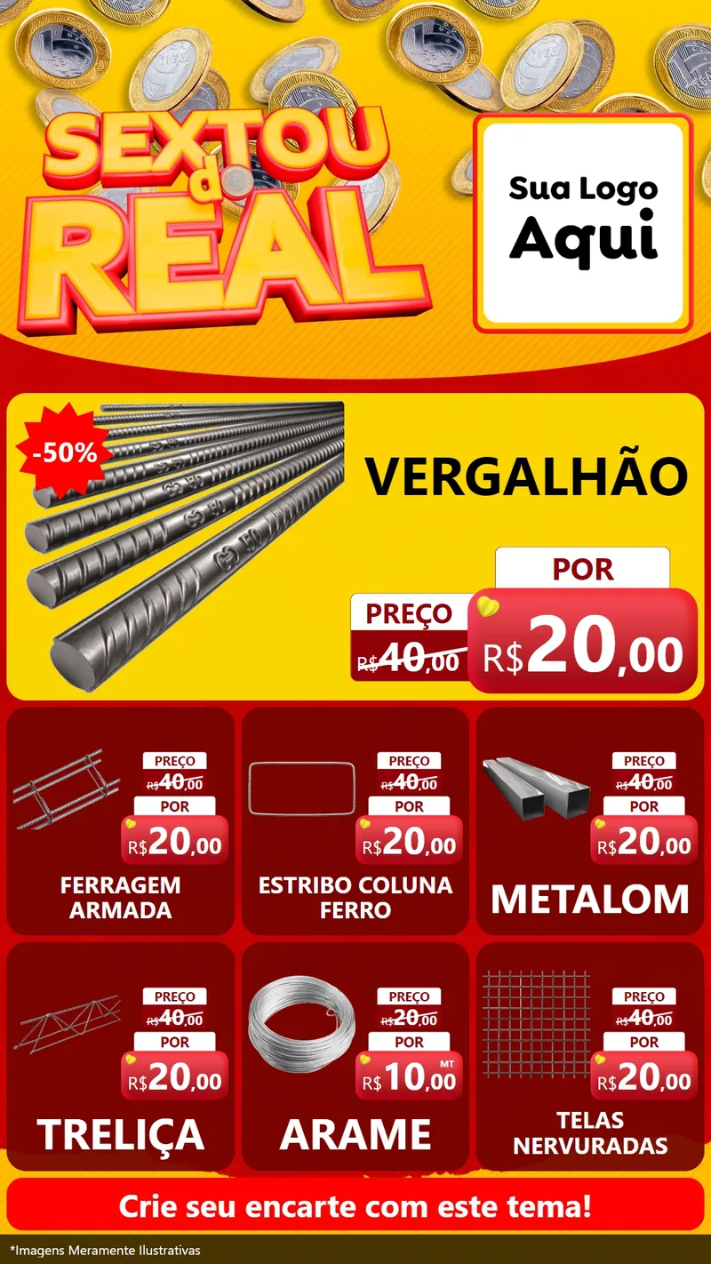 Modelo de Rede Social para Stories com o tema Sextou do Real para Ferragens