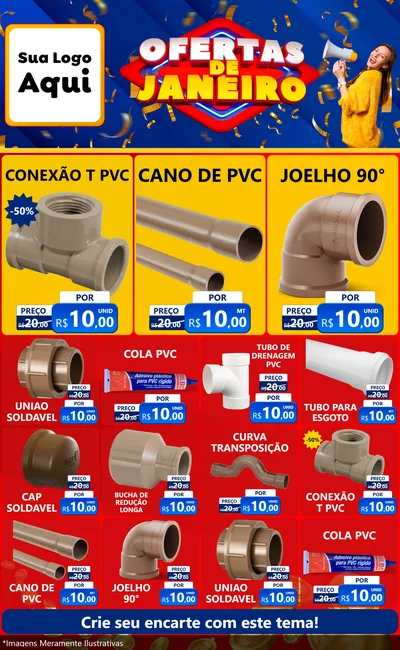 Modelo de Encarte para Encarte Grande com o tema Ofertas de Janeiro para Tubos e conexões