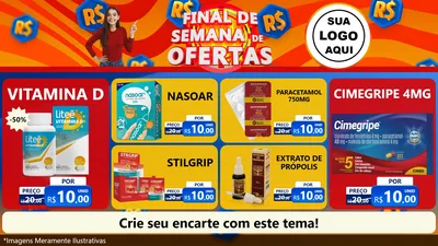 Modelo de TV para TV Horizontal com o tema Final de Semana de Ofertas para Farmácia