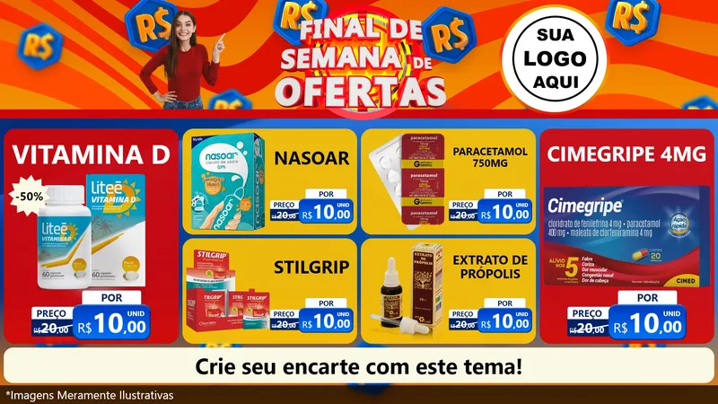 Modelo de TV para TV Horizontal com o tema Final de Semana de Ofertas para Farmácia