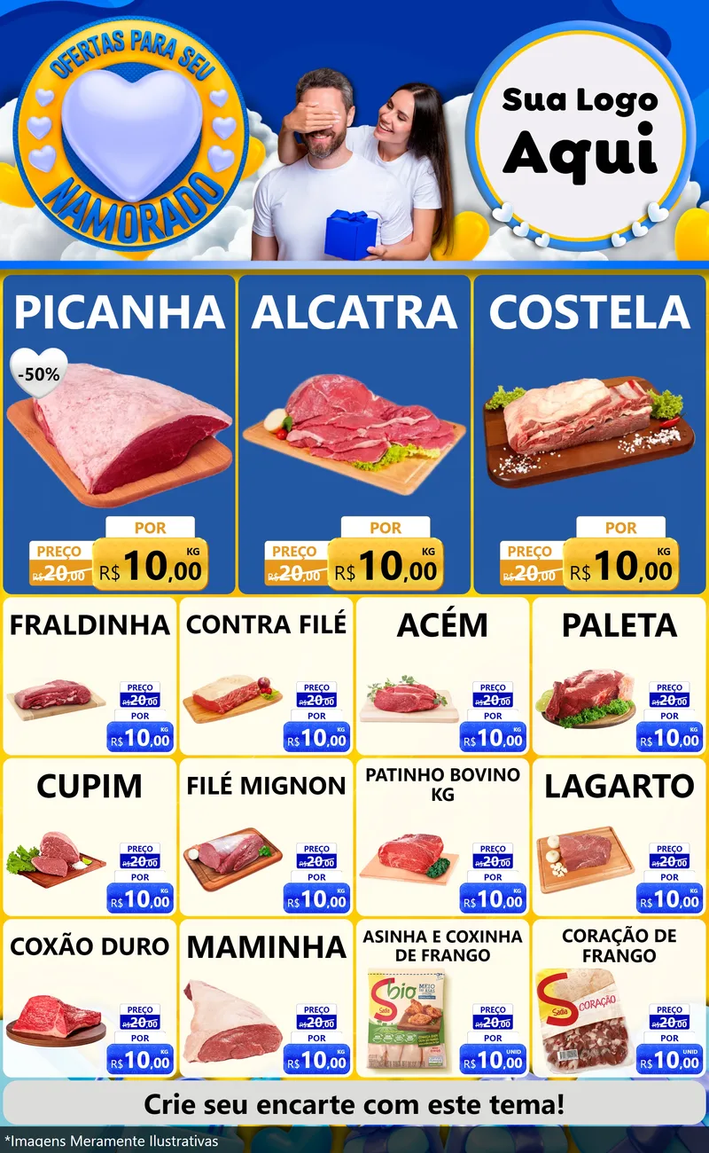 Modelo de Encarte para Encarte Grande com o tema Ofertas Para Seu Namorado para Açougue