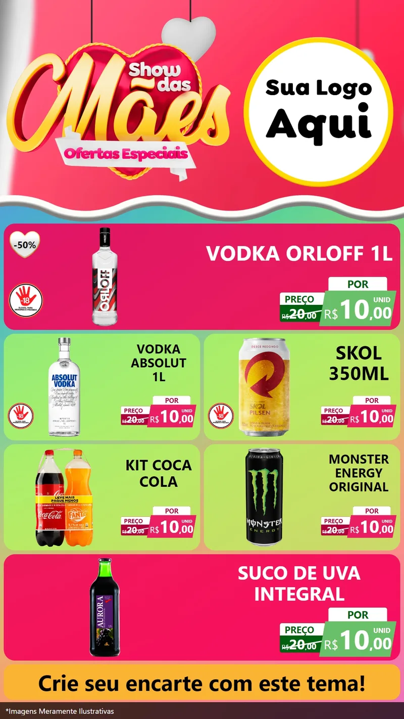 Modelo de TV para TV Vertical com o tema Show das Mães - Ofertas Especiais para Distribuidora de bebidas