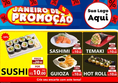 Modelo de Encarte para Encarte A4 Horizontal com o tema Janeiro de Promoção para Comida japonesa