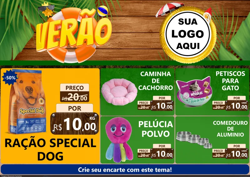 Modelo de Encarte para Encarte A4 Horizontal com o tema Verão para Pet Shop