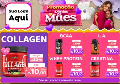 Modelo de Encarte para Encarte A4 Horizontal com o tema Promoção Dia das Mães para Suplementos alimentares