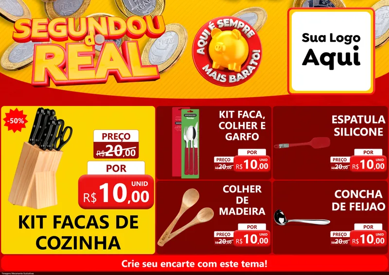Modelo de Encarte para Encarte A4 Horizontal com o tema Segundou do Real para Utilidades Domésticas